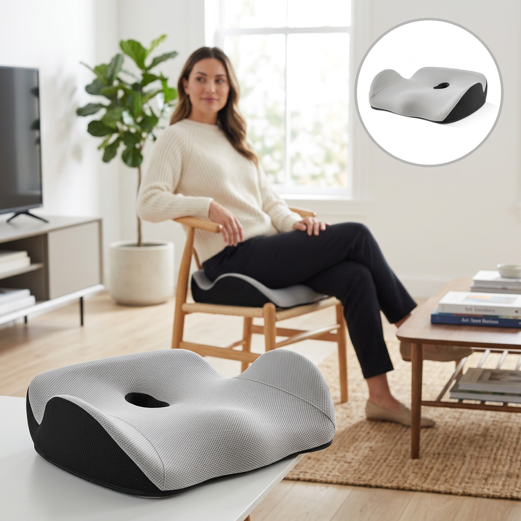 Coussin Orthopédique 5 Zones – Sciatique, Coccyx & Confort Prolongé