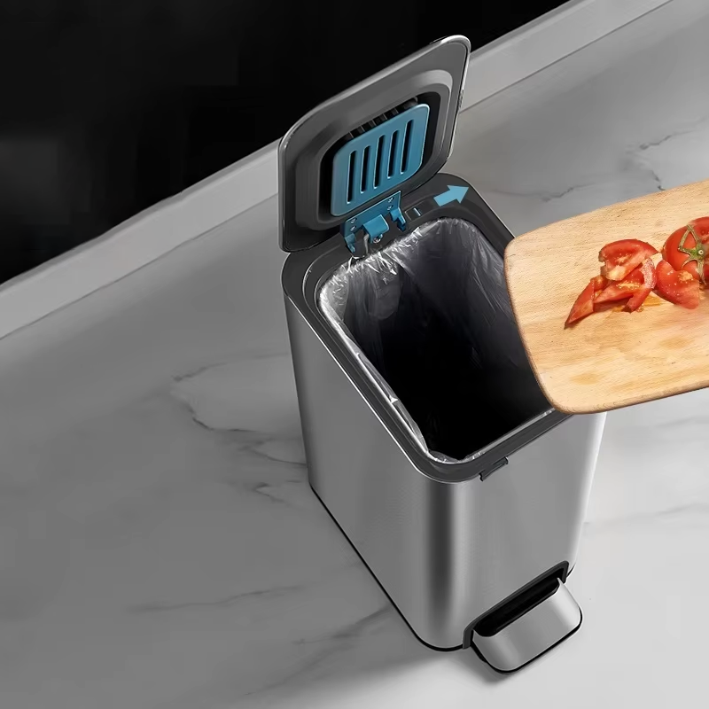 Poubelle Inox à Pédale avec Distributeur de Sacs Intégré