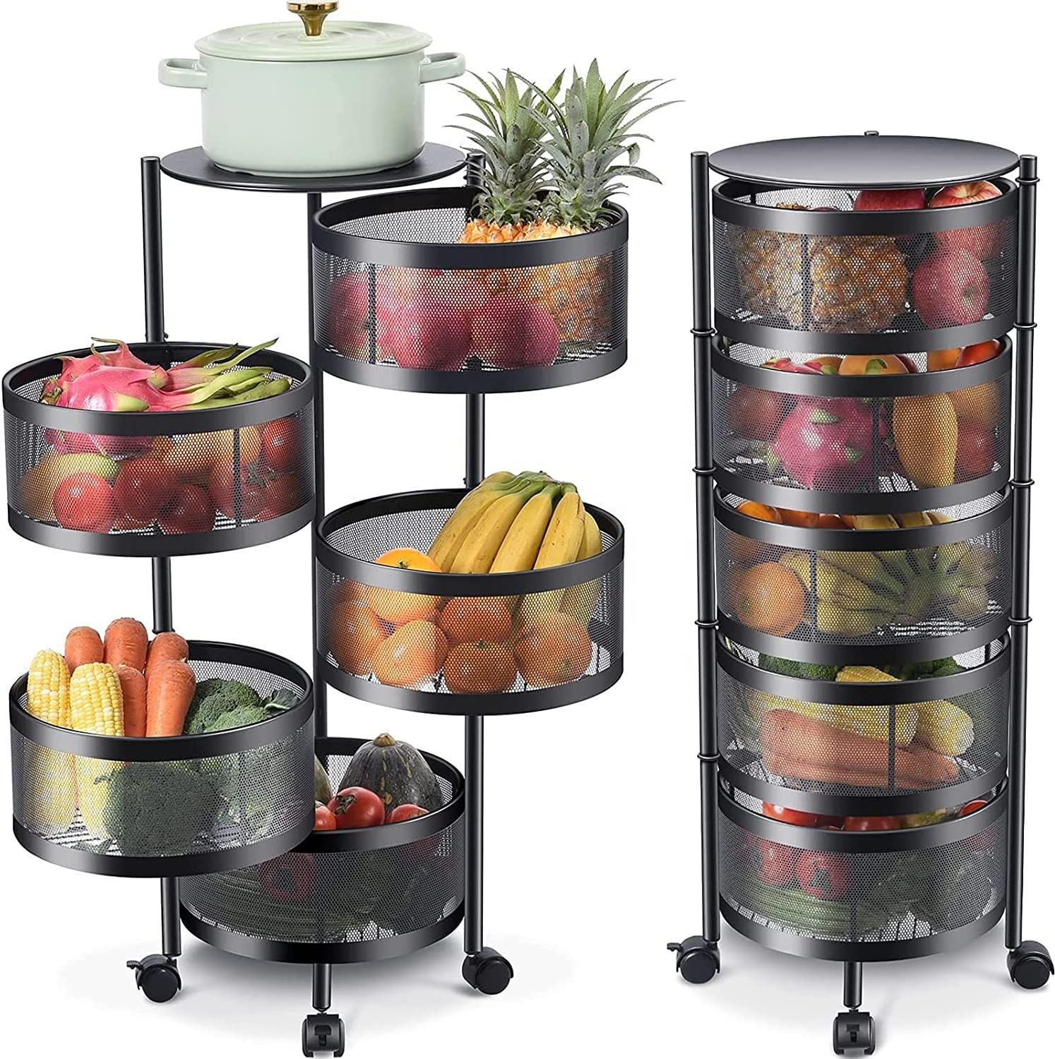 Étagère Tournante 5 Niveaux à Paniers – Rangement Cuisine