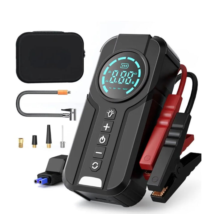 Booster Démarrage Portable 3-en-1 avec Compresseur d'Air