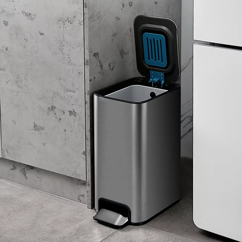 Poubelle Inox à Pédale avec Distributeur de Sacs Intégré